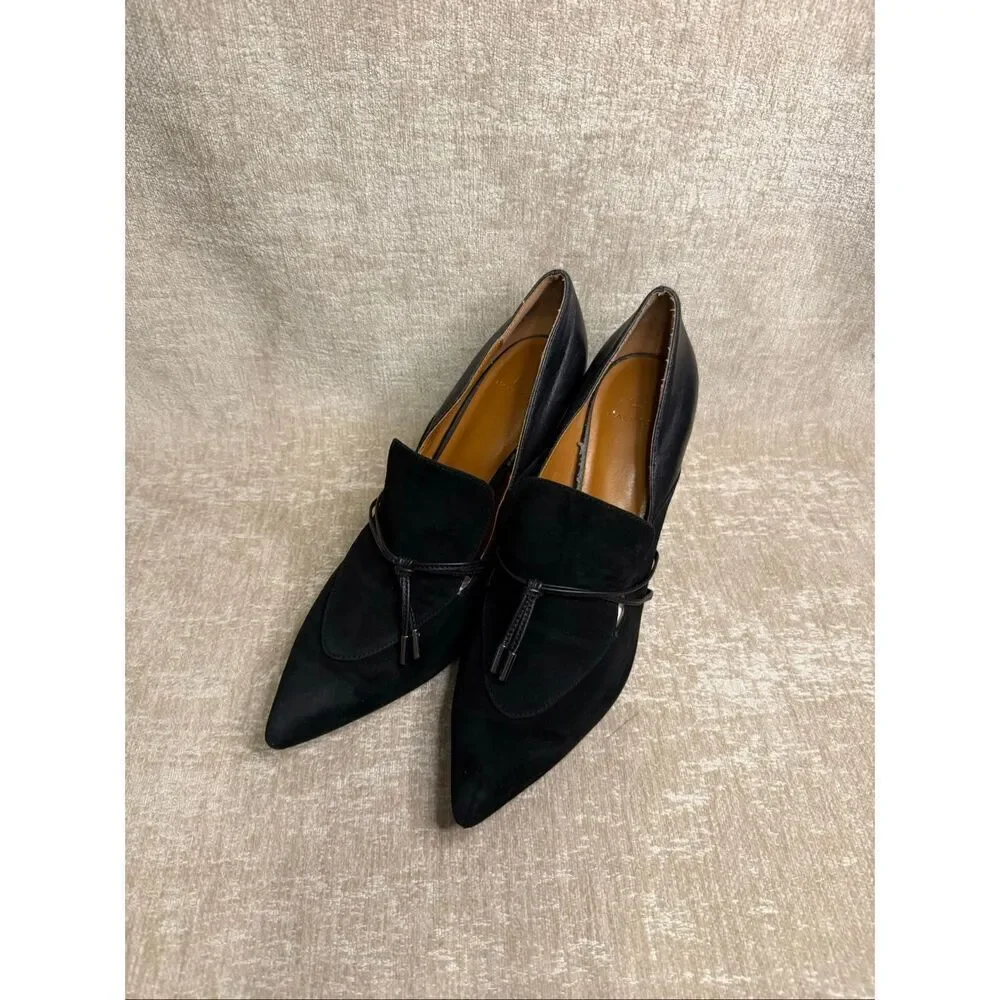 H by Halston Women's Suede Leather Pointed Toe Estelle Heeled Pumps Black Sz 10